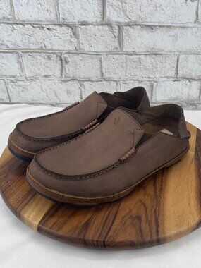 Olukai Moloa 10128-4833 Mens 9.5 Ray / Toffee Leather Slip On Shoes